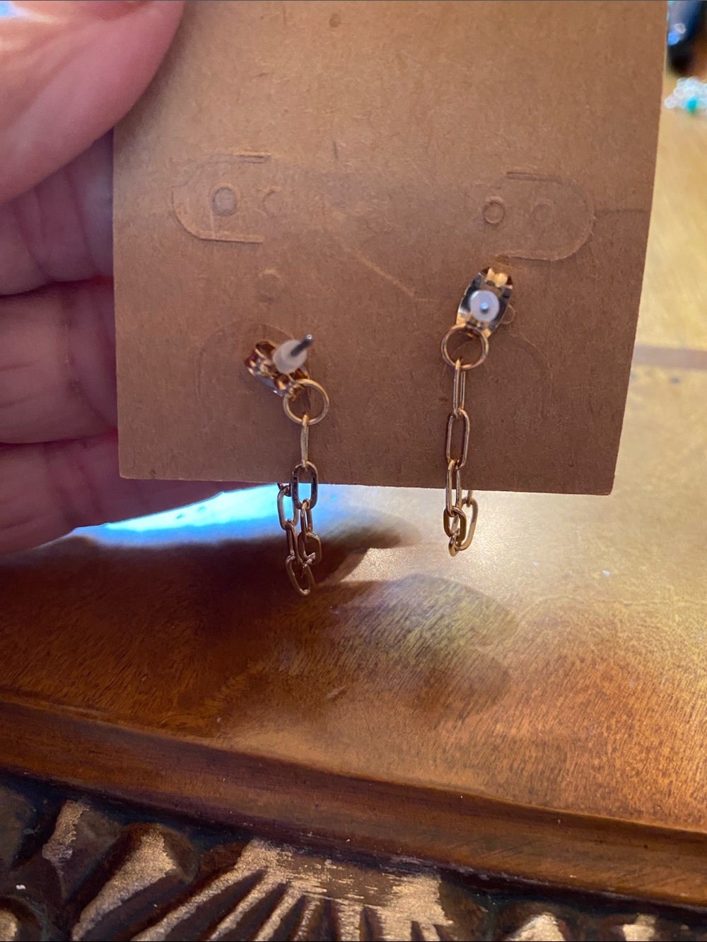 Plunder Gold Chain Drop Earrings with Clear Crystal Studs
